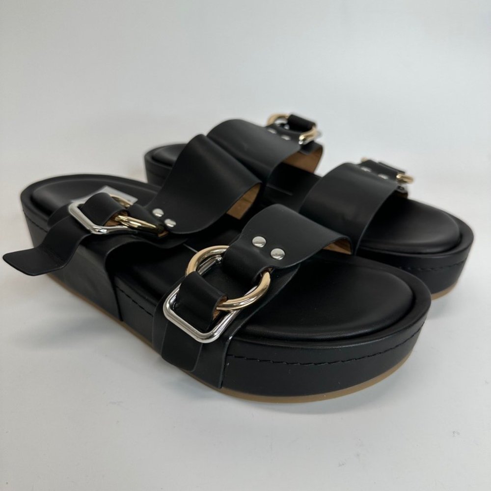 Dolce Vita Womens Cici Platform Wedge Sandals Black Open Toe Mid Heel 8.5 New